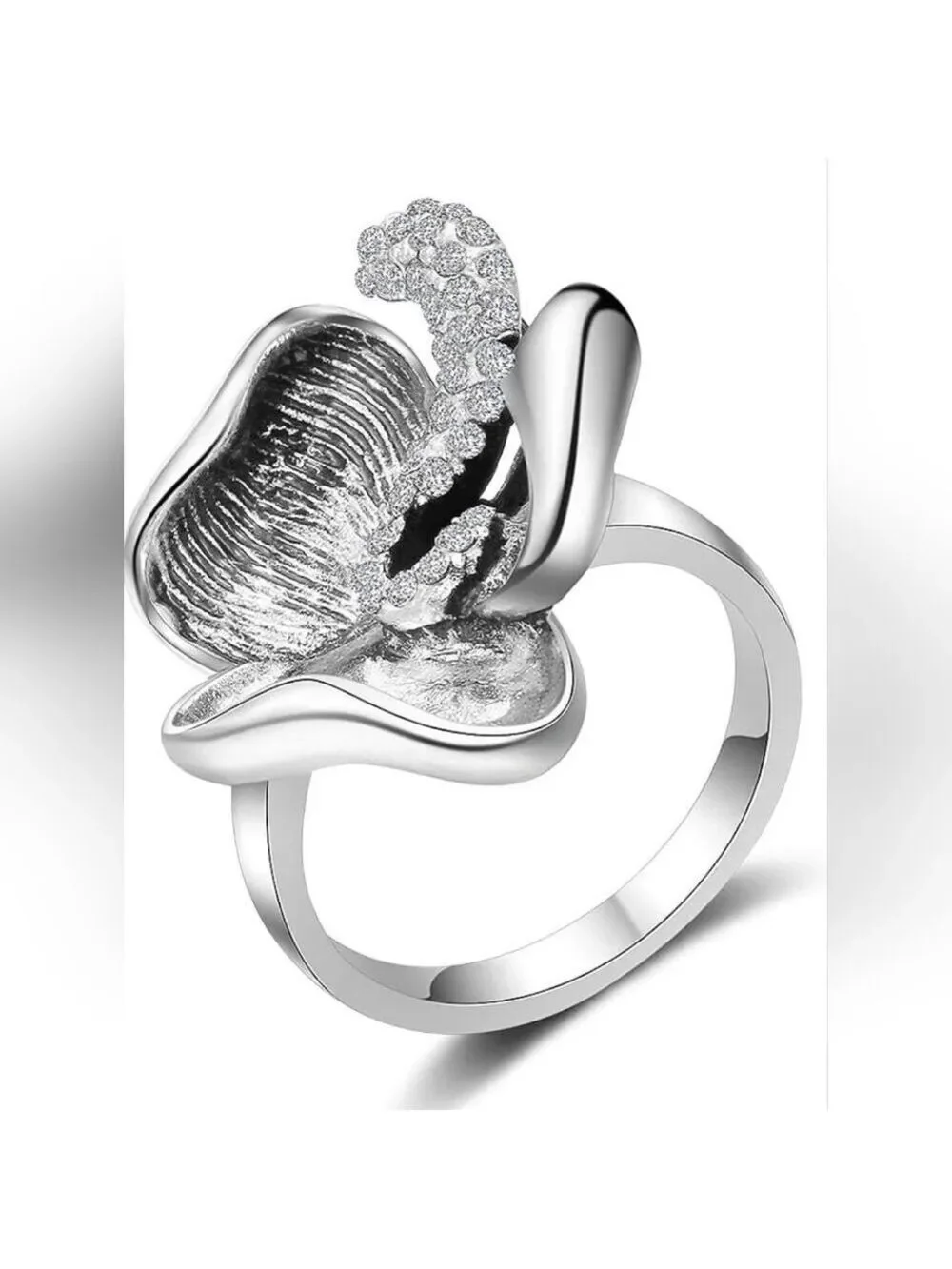 Silver Color Flower Ring